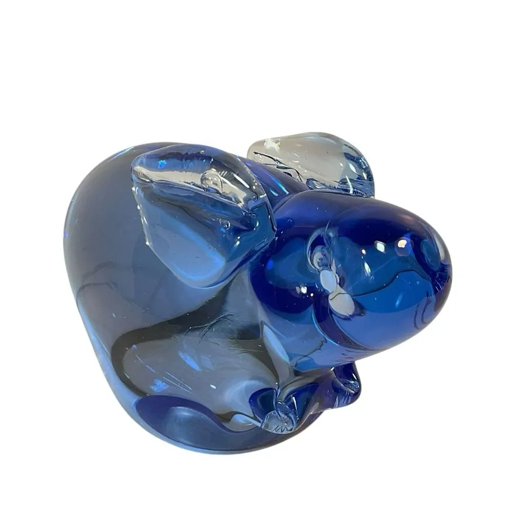 Pier 1 Blue Art Glass Bunny Rabbit Figurine Paperweight 6